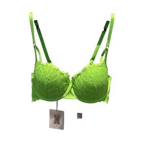 NWT Savage X Fenty Lace Textured Lime Green Bra Size 34D